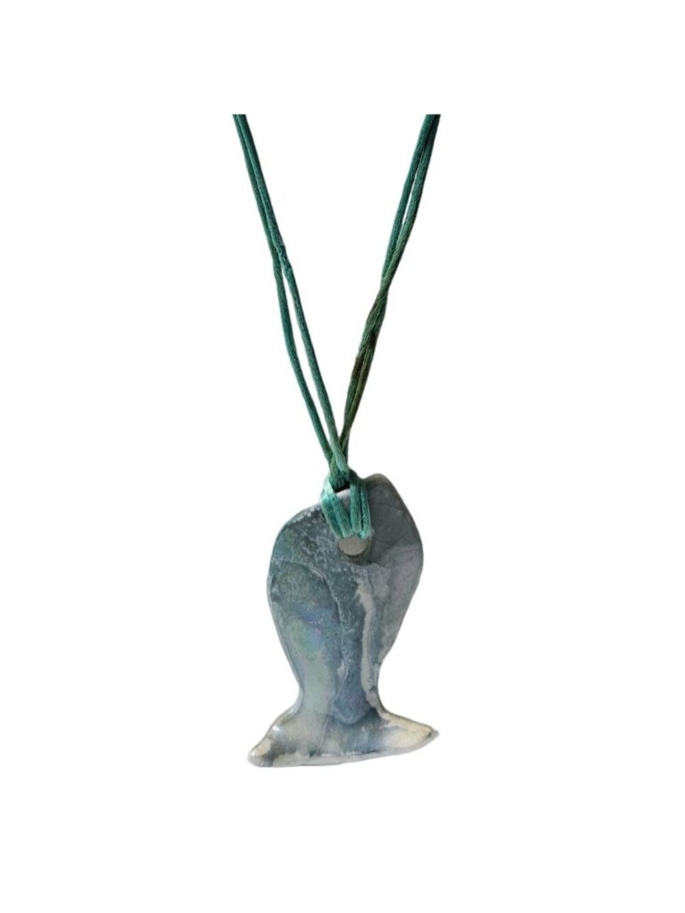Handcrafted Fish Pendant Necklace Iridescent Green Ceramic Coastal Beachcore
